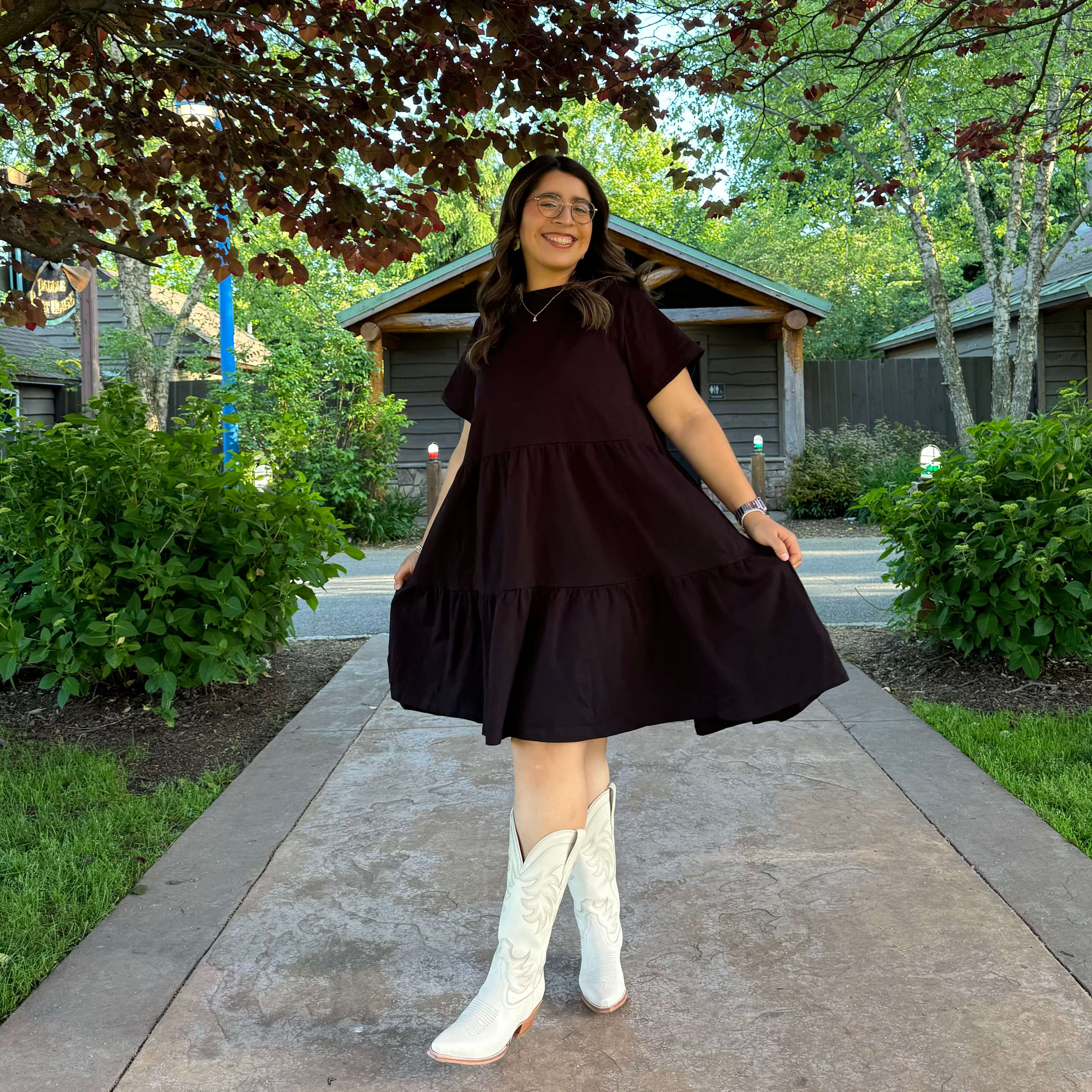 Tiered Shirt Dress - Black