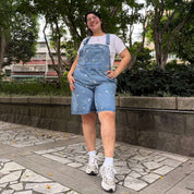 Denim Overall Shorts - Light Wash with Daisies