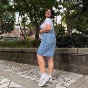 Denim Overall Shorts - Light Wash with Daisies