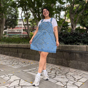 Denim Overall Dress - Light Wash with Bees
