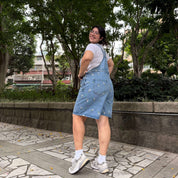 Denim Overall Shorts - Light Wash with Daisies