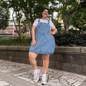 Denim Overall Dress - Light Wash with Bees