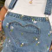 Denim Overall Shorts - Light Wash with Daisies