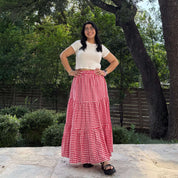 Gingham Long Skirt - Tomato *Clearance Sale*