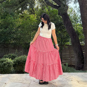 Gingham Long Skirt - Tomato *Clearance Sale*