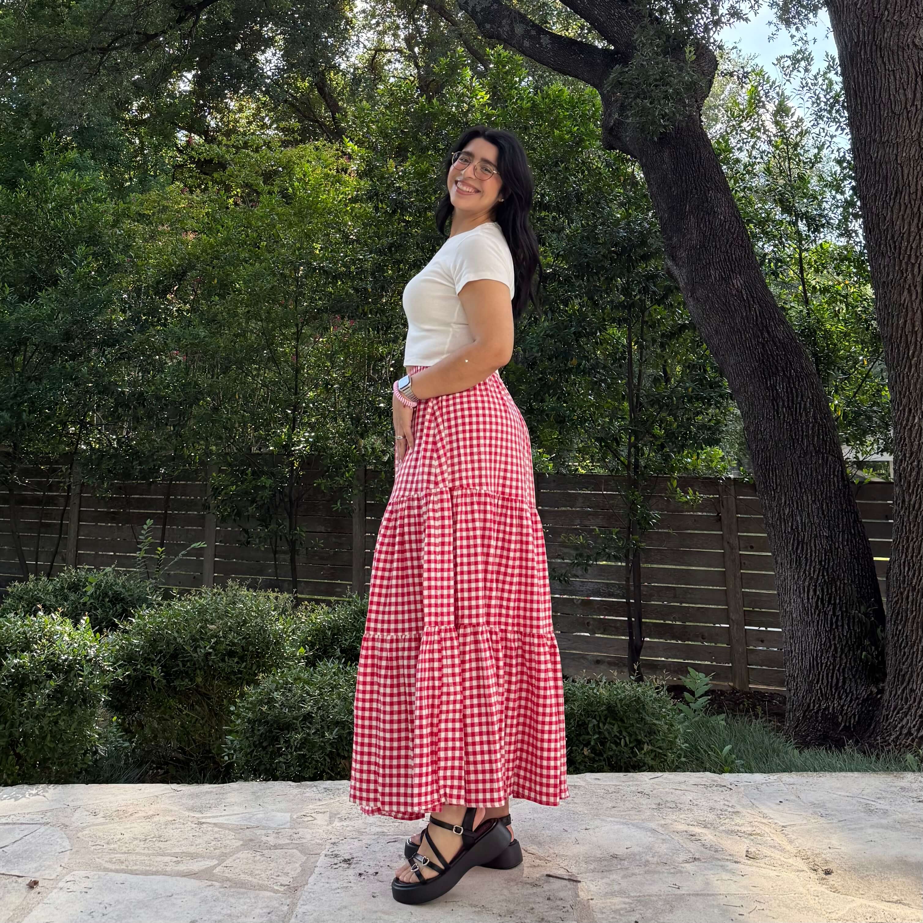 Gingham Long Skirt - Tomato *Clearance Sale*
