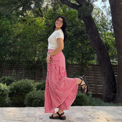 Gingham Long Skirt - Tomato *Clearance Sale*