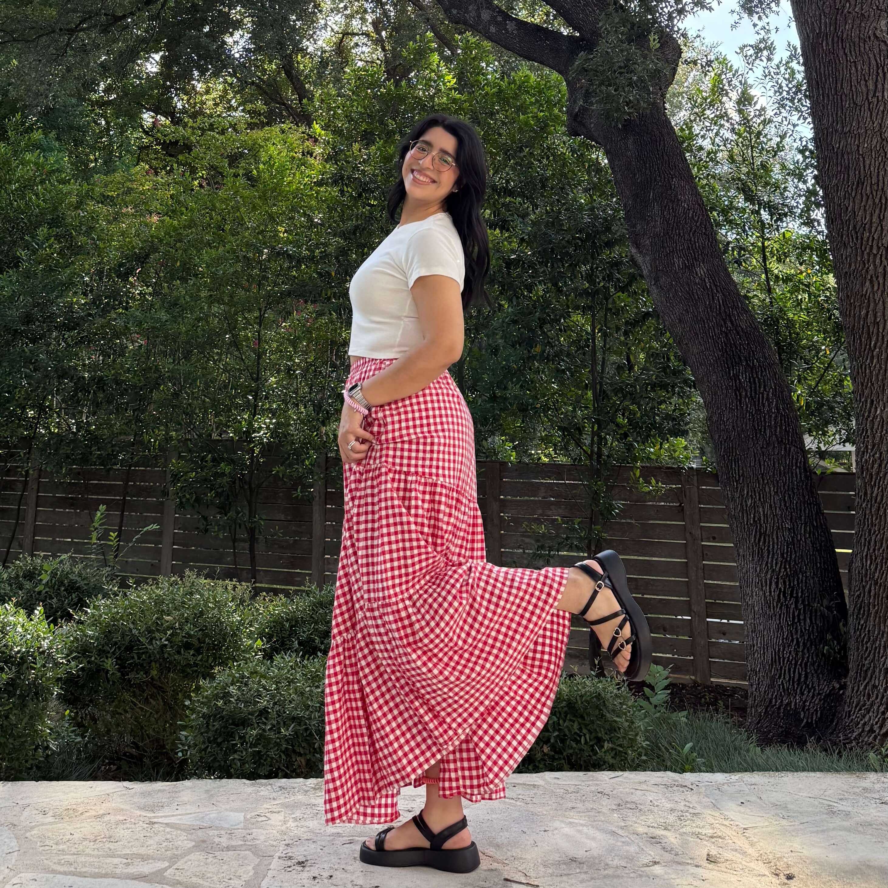 Gingham Long Skirt - Tomato *Clearance Sale*