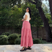 Gingham Long Skirt - Tomato *Clearance Sale*